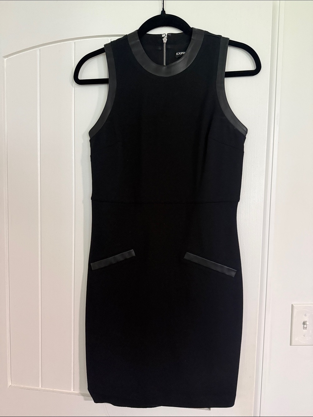Express Black Sleeveless Mini Dress with Faux Leather Trim